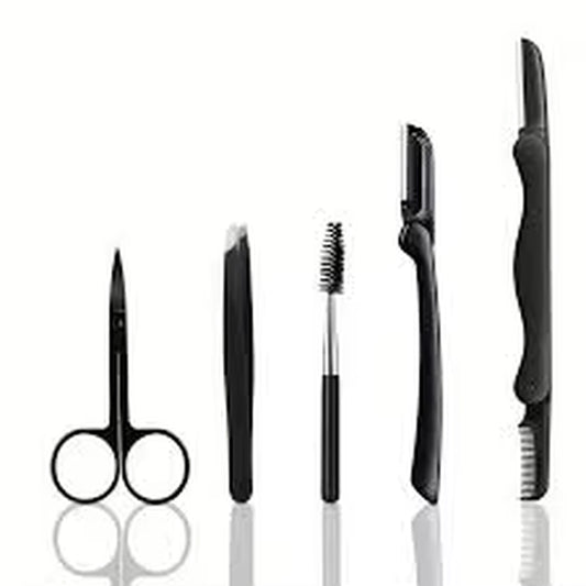 5/6 PCS Eyebrow Trimming Kit, Stainless Steel Tweezers, Brush, Comb and Makeup Beauty Set for Men and Women